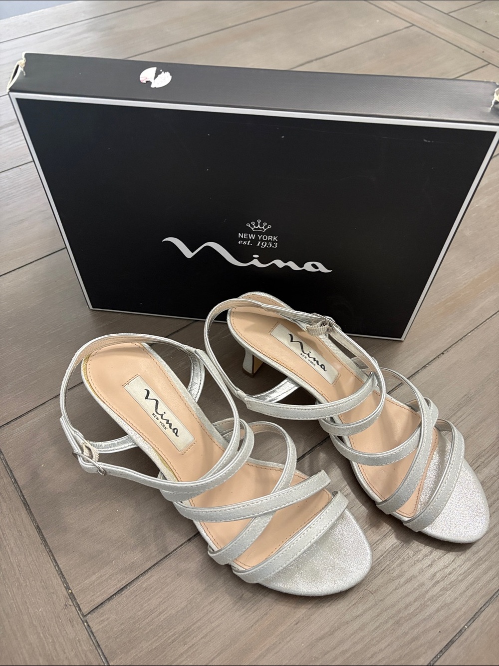 Nina Silver Multi-Strap Mid Heel Sandals